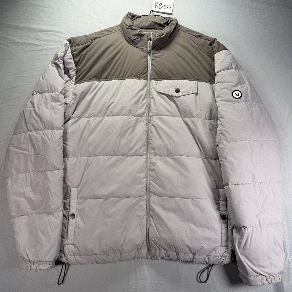 Vuori Jacket Mens 2XL Gray Full Zip Puffer Down Filled Feathers Pockets Coat